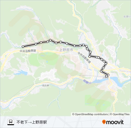 不老下発  上野原駅方面行き バスの路線図