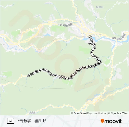 上野原駅発  無生野方面行き Bus Line Map