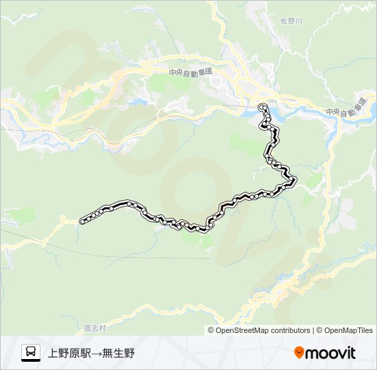 上野原駅発  無生野方面行き bus Line Map