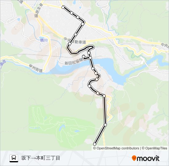 坂下発  本町三丁目方面行き バスの路線図