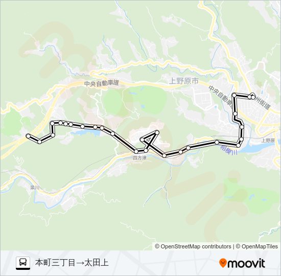 本町三丁目発  太田上方面行き Bus Line Map