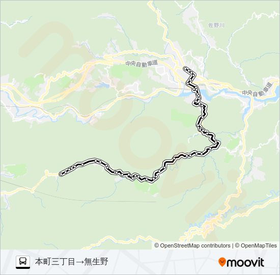 本町三丁目発  無生野方面行き Bus Line Map