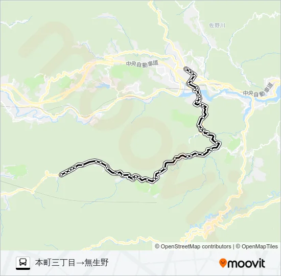 本町三丁目発  無生野方面行き Bus Line Map