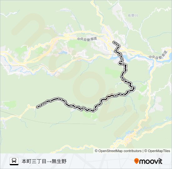 本町三丁目発  無生野方面行き bus Line Map