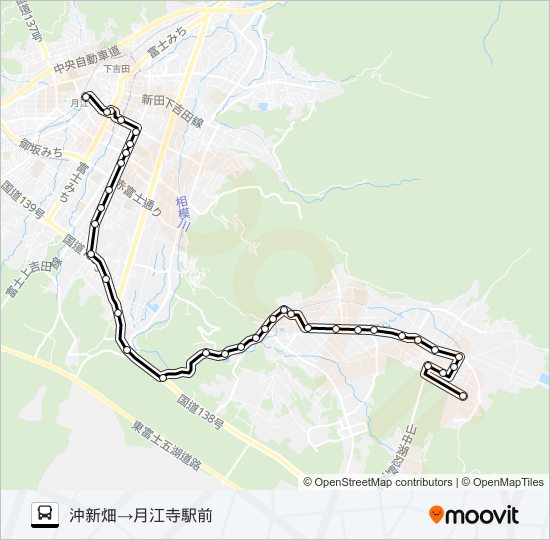 沖新畑発  月江寺駅前方面行き バスの路線図