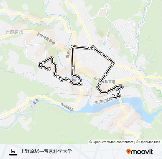 上野原駅発  帝京科学大学方面行き Bus Line Map