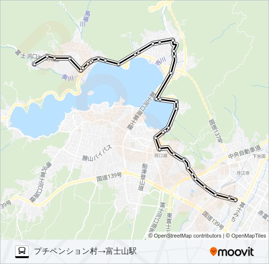 プチペンション村発  富士山駅６番線方面行き Bus Line Map