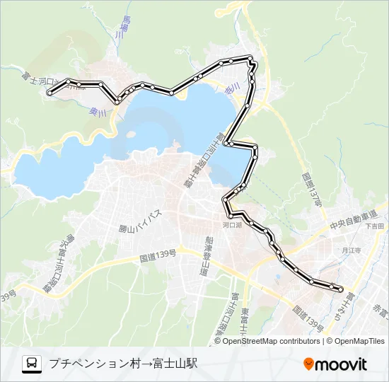 プチペンション村発  富士山駅６番線方面行き Bus Line Map