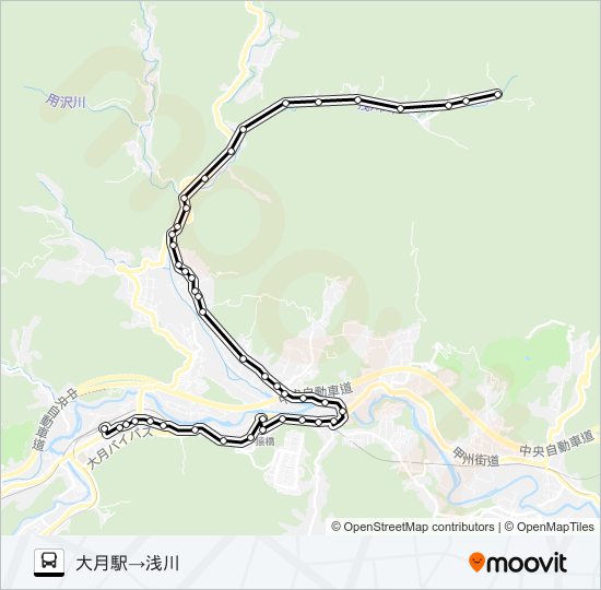 大月駅発  浅川方面行き バスの路線図