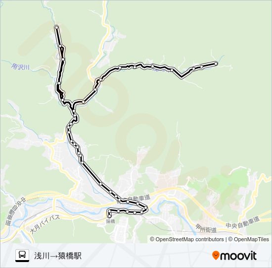 浅川発  猿橋駅方面行き バスの路線図