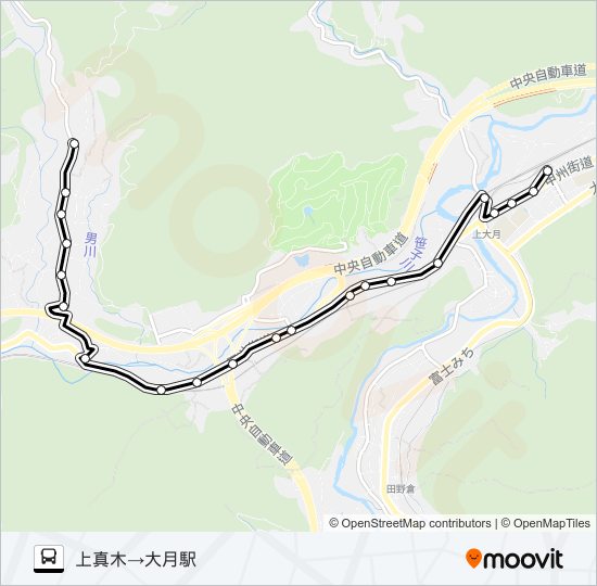 上真木発  大月駅方面行き bus Line Map