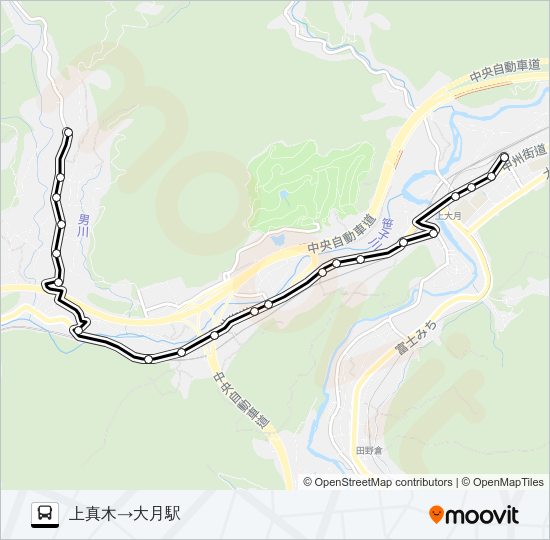 上真木発  大月駅方面行き Bus Line Map