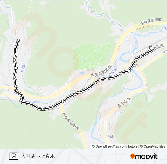 大月駅発  上真木方面行き Bus Line Map