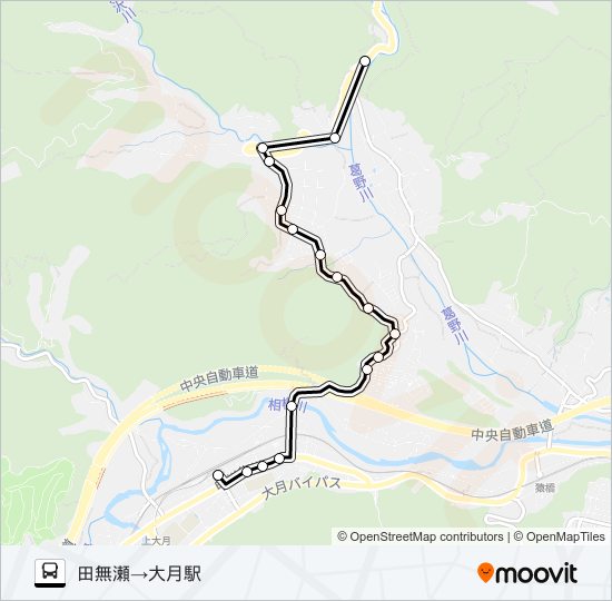 田無瀬発  大月駅方面行き バスの路線図