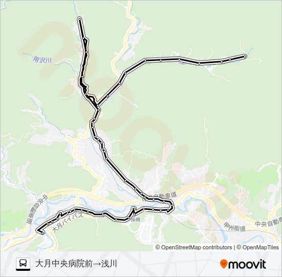 中央病院前発  浅川方面行き バスの路線図