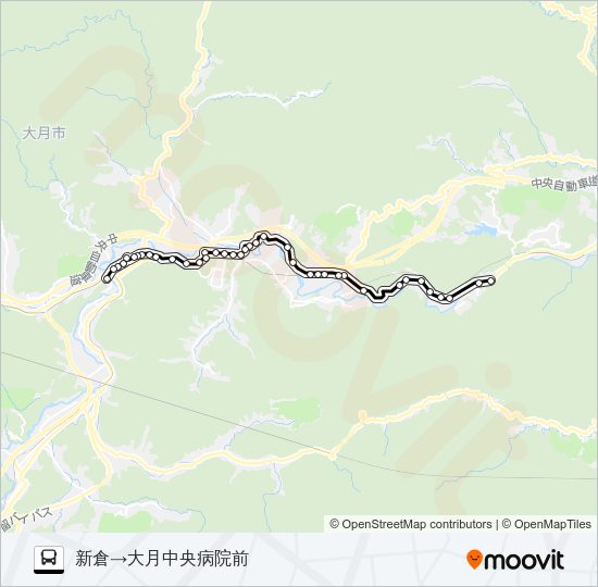新倉発  中央病院前方面行き バスの路線図