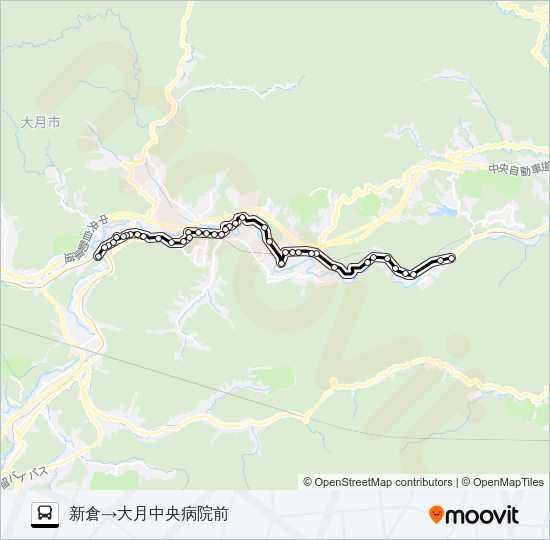新倉発  中央病院前方面行き バスの路線図