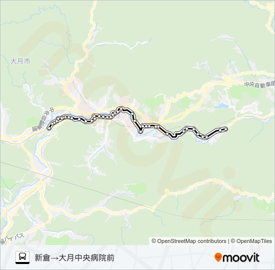 新倉発  中央病院前方面行き bus Line Map