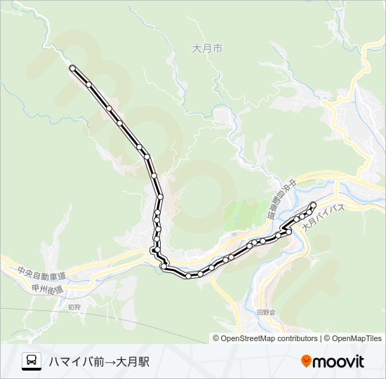 ハマイバ前発  大月駅方面行き バスの路線図