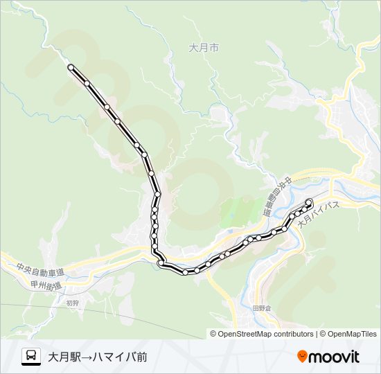 大月駅発  ハマイバ前方面行き バスの路線図