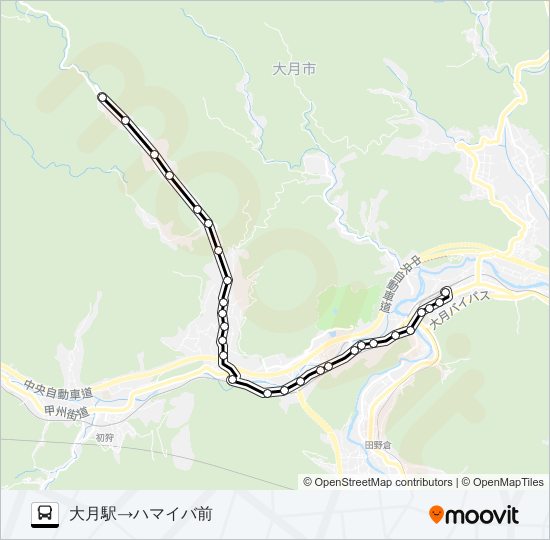 大月駅発  ハマイバ前方面行き バスの路線図