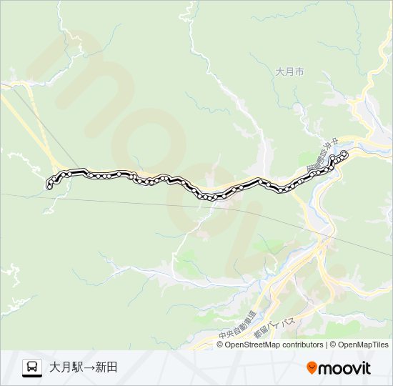 大月駅発  新田（大月）方面行き バスの路線図
