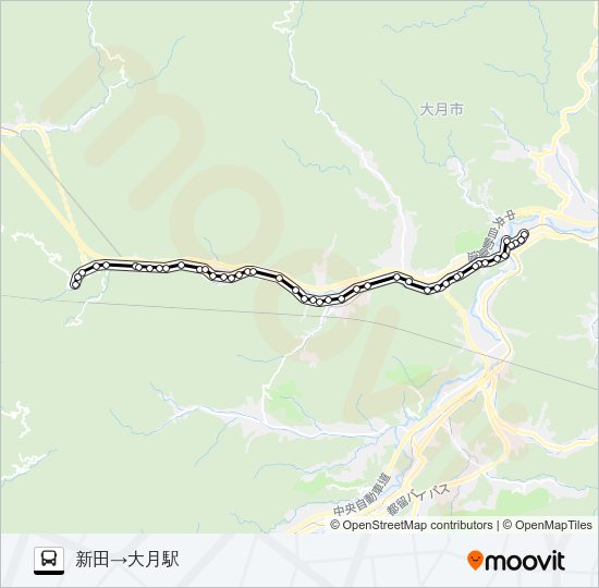新田（大月）発  大月駅方面行き バスの路線図