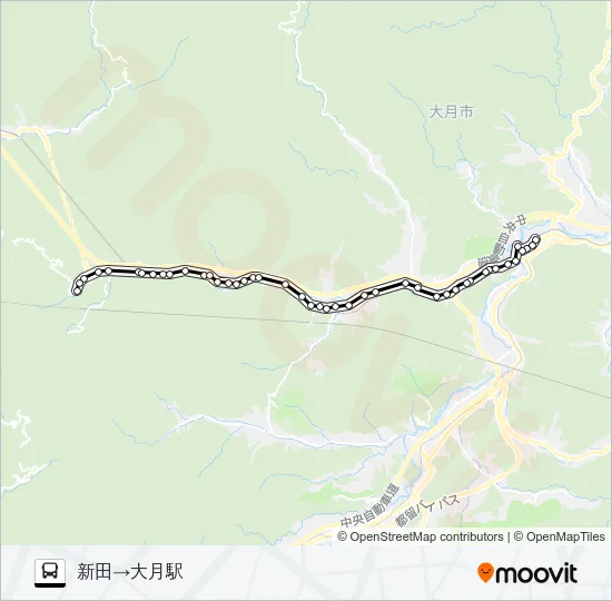 新田（大月）発  大月駅方面行き Bus Line Map