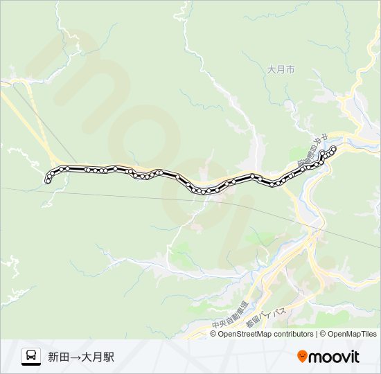 新田（大月）発  大月駅方面行き bus Line Map