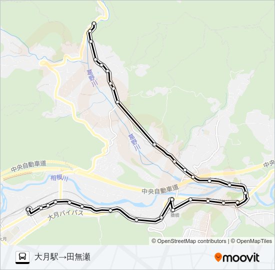 大月駅発  田無瀬方面行き バスの路線図