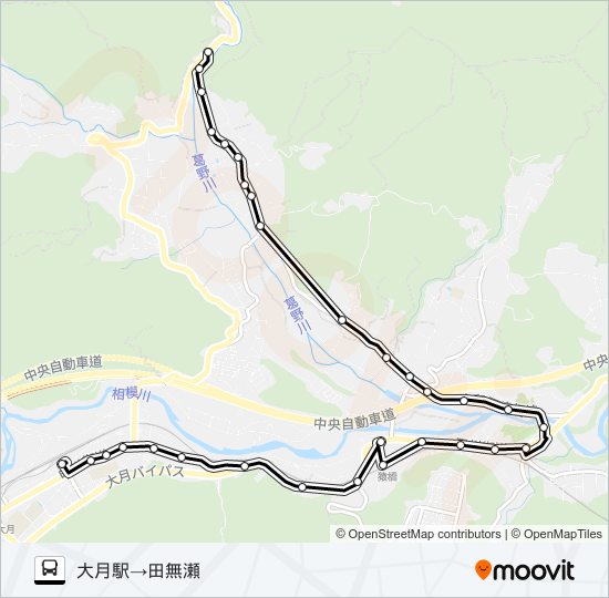 大月駅発  田無瀬方面行き bus Line Map