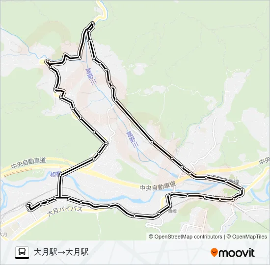 大月駅発  田無瀬方面行き Bus Line Map