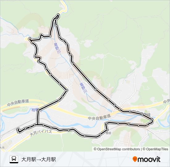 大月駅発  田無瀬方面行き バスの路線図