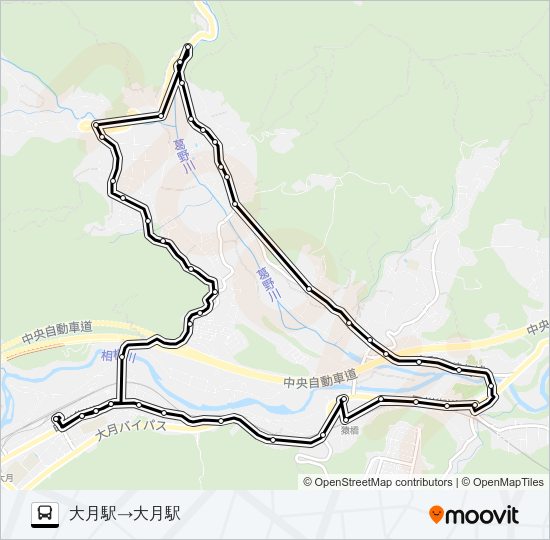 大月駅発  田無瀬方面行き Bus Line Map