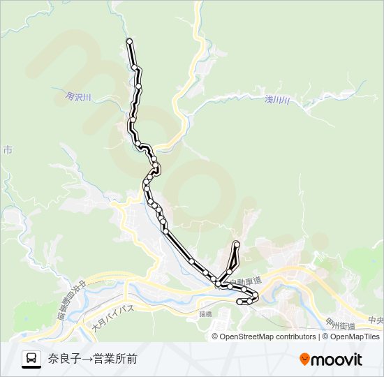 奈良子発  営業所前方面行き バスの路線図