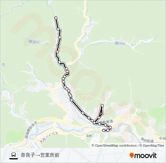 奈良子発  営業所前方面行き Bus Line Map