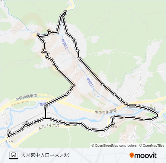 大月東中学校前発  大月駅方面行き バスの路線図