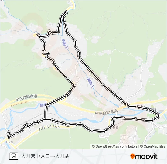 大月東中学校前発  大月駅方面行き バスの路線図