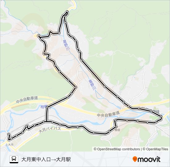 大月東中学校前発  大月駅方面行き bus Line Map