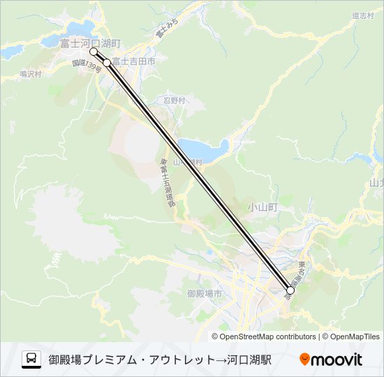 御殿場プレミアムアウトレット発  河口湖駅方面行き bus Line Map