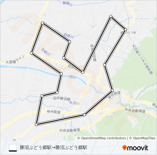 勝沼ぶどう郷駅発　右回り bus Line Map