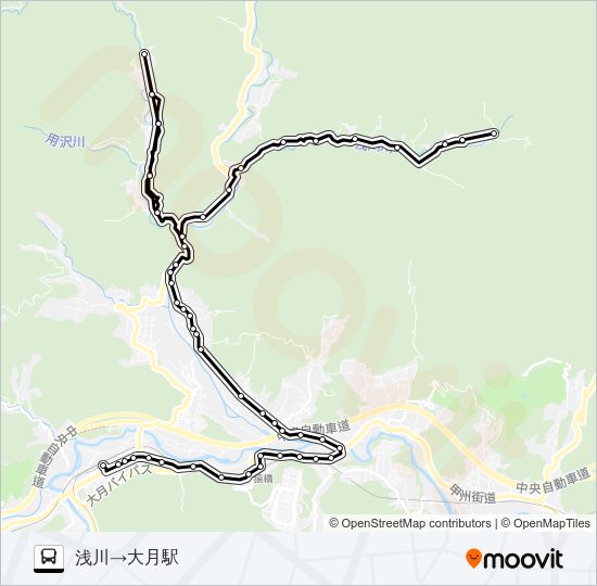 浅川発  大月駅方面行き Bus Line Map