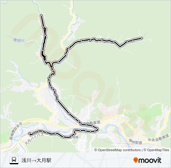 浅川発  大月駅方面行き バスの路線図