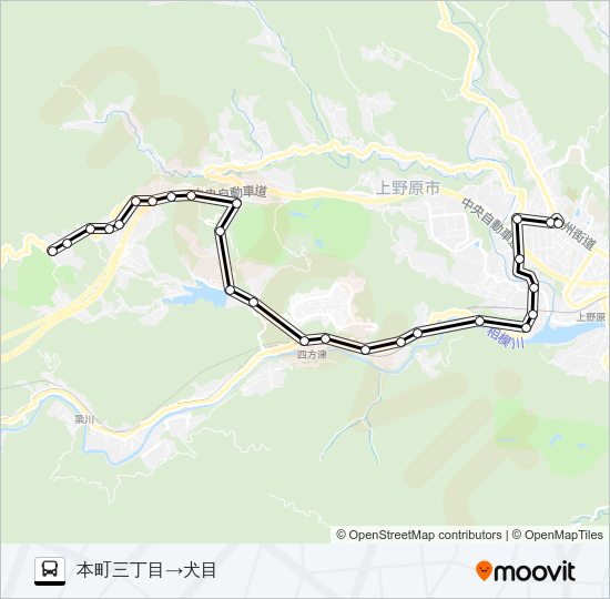 本町三丁目発  犬目方面行き バスの路線図