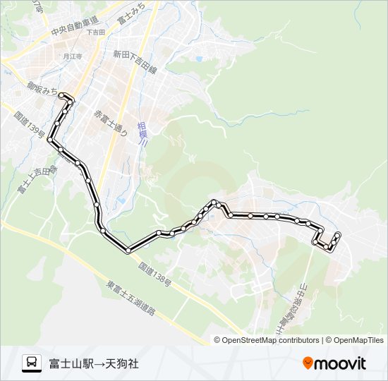 富士山駅発　天狗社方面行き バスの路線図