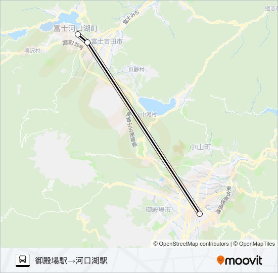 御殿場駅発  河口湖駅方面行き bus Line Map