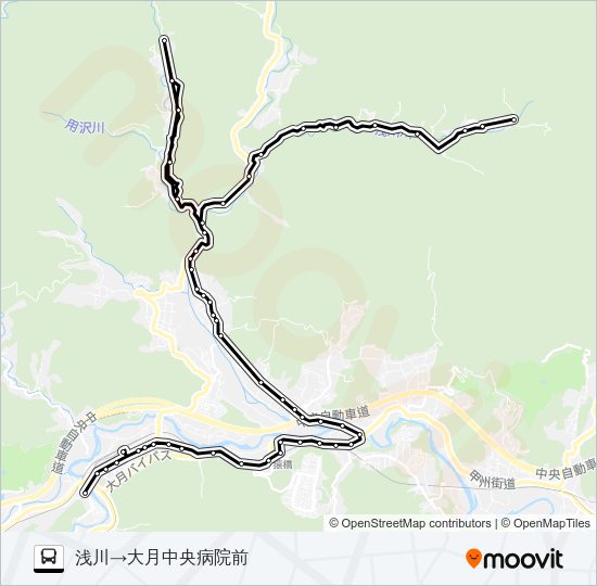 浅川発  中央病院前方面行き Bus Line Map
