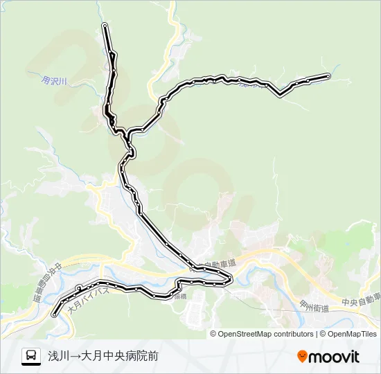浅川発  中央病院前方面行き バスの路線図
