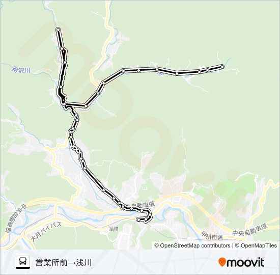 営業所前発  浅川方面行き バスの路線図
