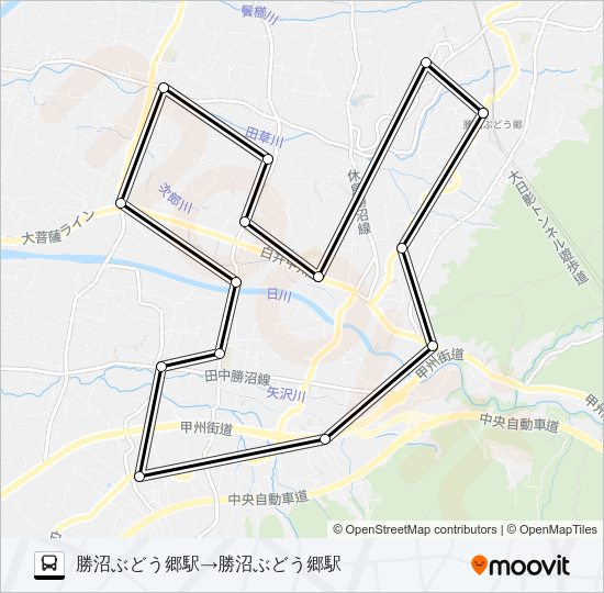 勝沼ぶどう郷駅発　左回り Bus Line Map